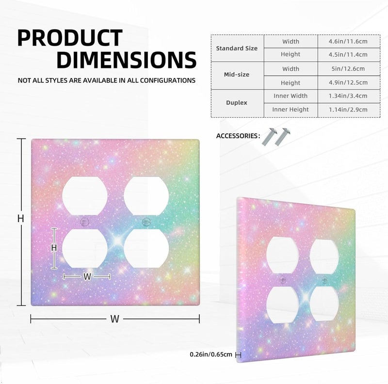 Wuyocha Decorative Light Switch Cover Plate Rainbow Shiny Gradient Colors 2 Gang Socket Covers Double Duplex Wallplates Switch Plates and Outlet Covers for Kids Room Nursery Decor - Image 5